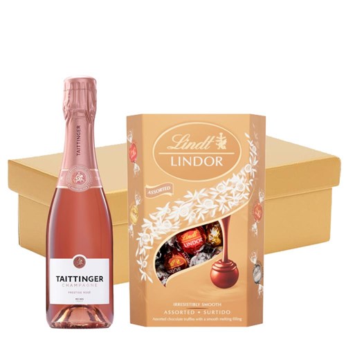 Taittinger Brut Prestige Rose Champagne 37.5cl And Chocolates In Gift Hamper